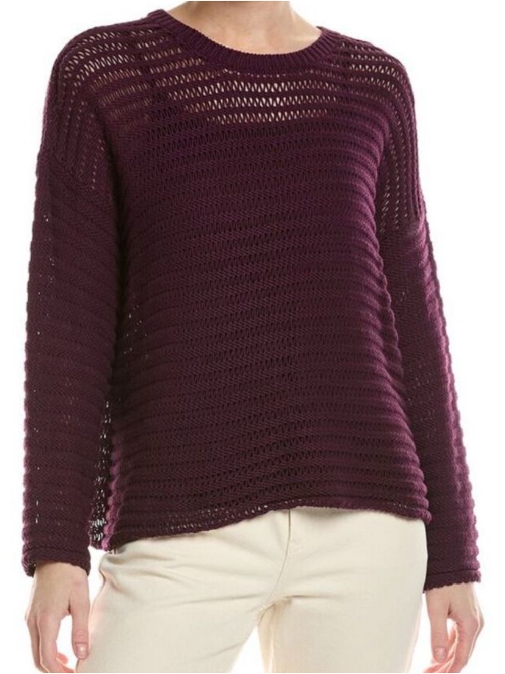 Eileen Fisher Open-Knit Crewneck Sweater in Deep Plum